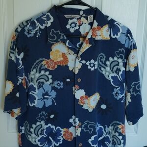 Tommy Bahama 100% SILK Navy Floral Short-Sleeve Camp Shirt